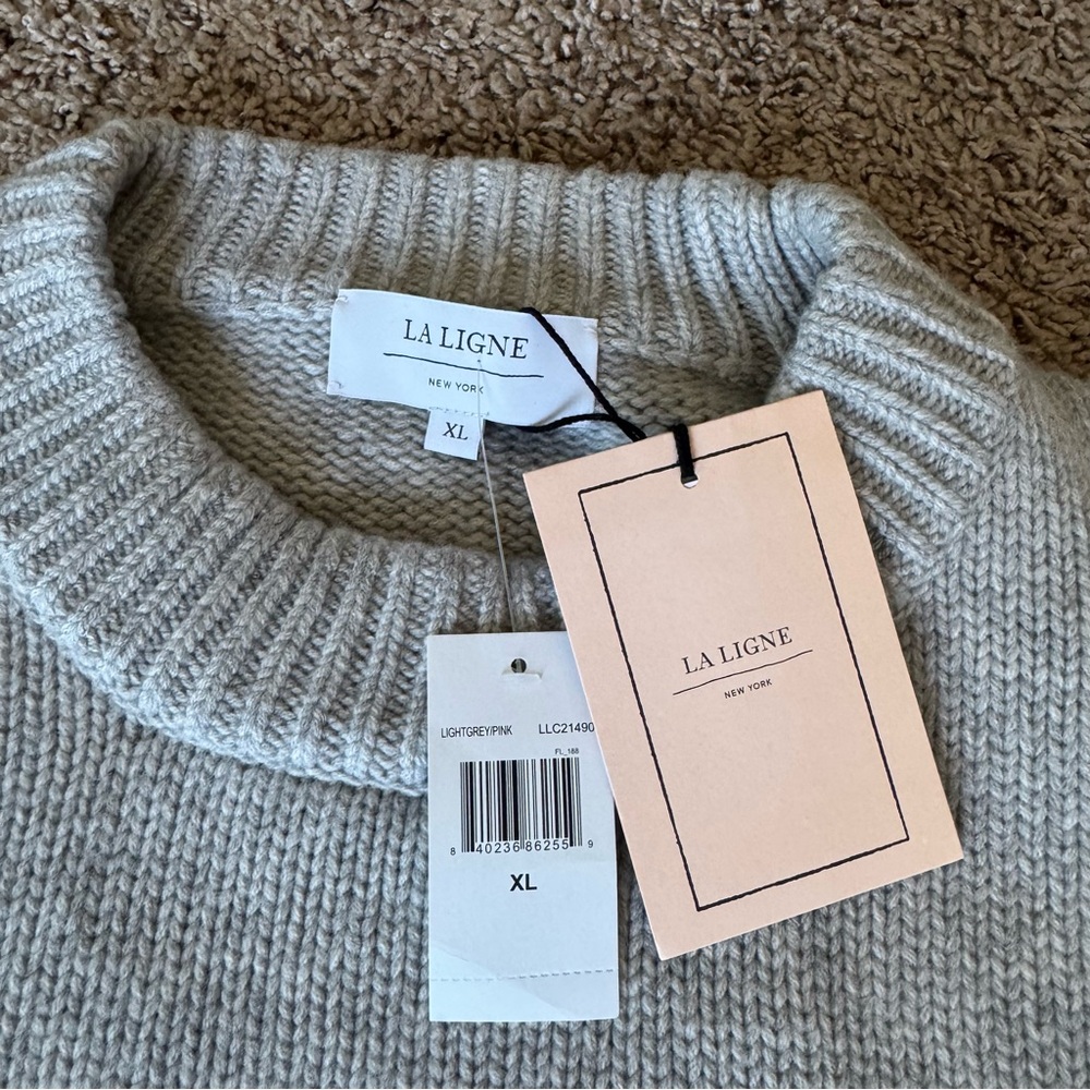 NWT La Ligne Marin Sweater Gray and Pink Striped Crew Neck - Picture 5 of 8